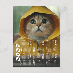 Kalender mit süßer Katze in Gelb gekleidet Postkarte