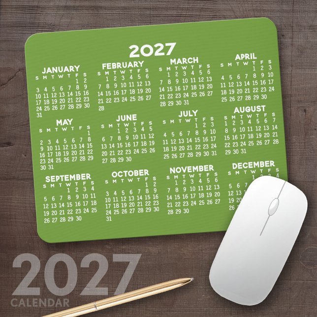 Kalender - modern grün und weiß mousepad (2027 Calendar Mousepad)