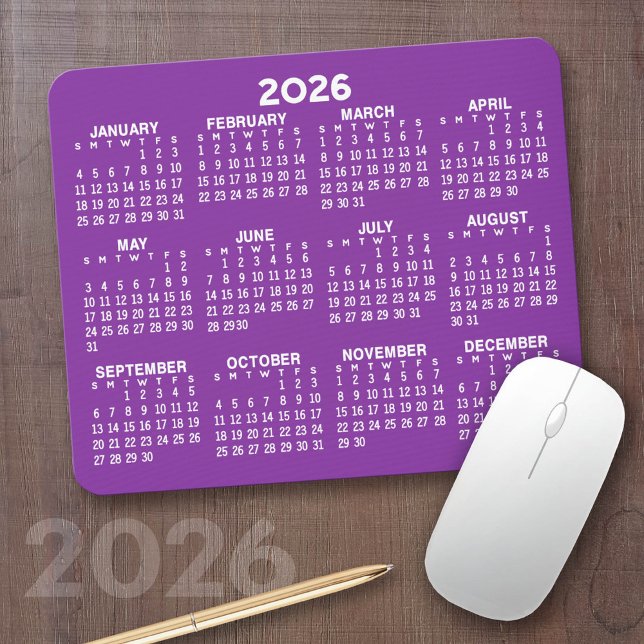 Kalender - modern lila und weiß mousepad (2026 Calendar on a Mousepad)