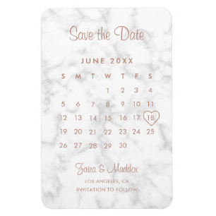 Kalender Modern Marble Roségold Save the Date Magnet