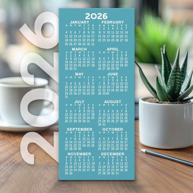Kalender - Modern Minimal große blaue Karte (2026 Calendar on Cardstock - Simple, Minimal Design)