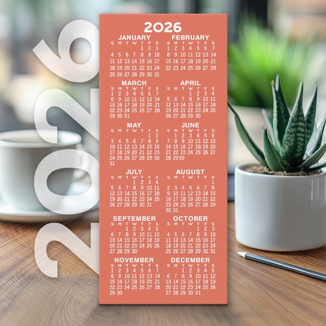 Kalender - Moderne Minimal Tall Terra Cotta Card (2026 Calendar on Cardstock - Simple, Minimal Design)