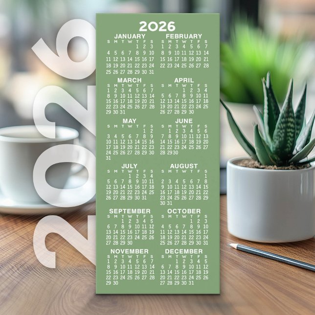Kalender - Moderne Minimale Grüne Karte (2026 Calendar on Cardstock - Simple, Minimal Design)
