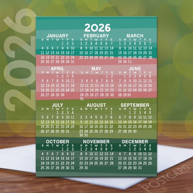 Kalender - modernes abstraktes Streifenmuster Postkarte (2026 Calendar Postcard)