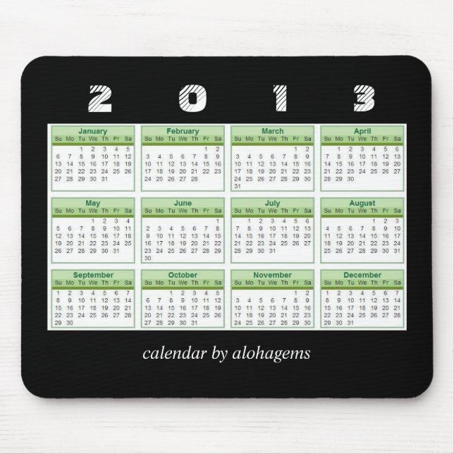 Kalender Mousepad des Regenwald-Grün-2013 (Vorne)