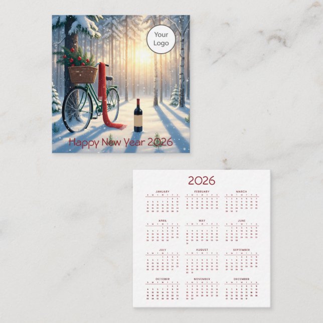 Kalender Neujahr 2026 Square Business Card Quadratische Visitenkarte (Vorne/Hinten)