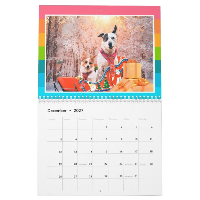 Kalender Niedliche Hunde und Dinosaurier (Dez 2027)
