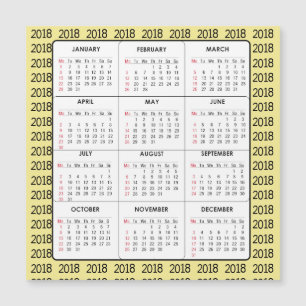 Kalender-quadratische Magnetkarte des Gelb-2018