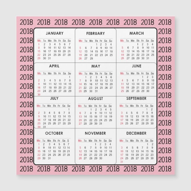 Kalender-quadratische Magnetkarte des Rosa-2018 (Vorderseite)