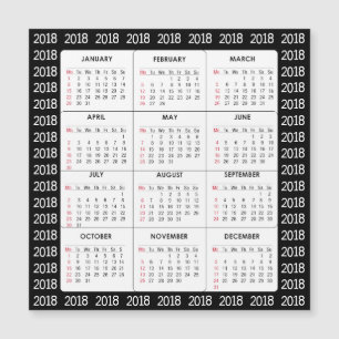 Kalender-quadratische Magnetkarte des Schwarz-2018