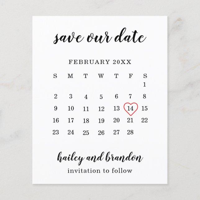 Kalender Red Heart Budget Hochzeit Speichern Sie d (Vorderseite)