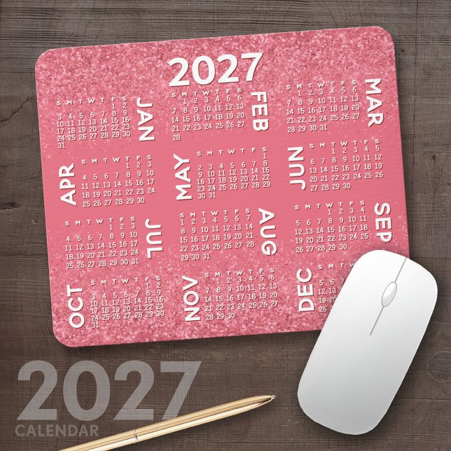 Kalender - Rosa Glitzer Mousepad (2027 Calendar Mousepad)