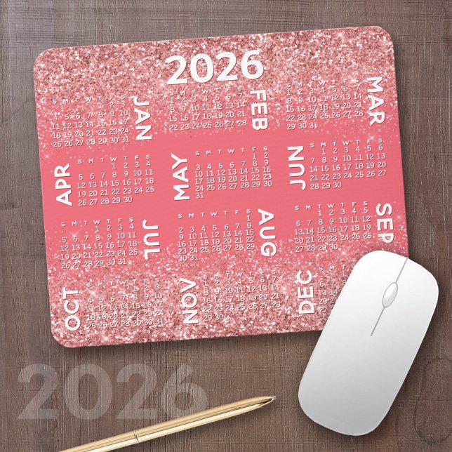 Kalender - Rosa Glitzer Mousepad (2026 Calendar on a Mousepad)