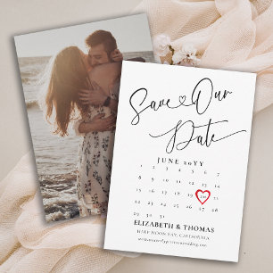 Kalender Rotes Herz Datum Moderne Kalligrafie Hoch Save The Date