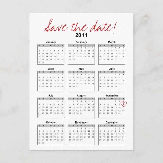 Kalender Save the Date Postkarte (Vorderseite)