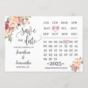 Kalender Save the Date Rosa Blumenhochzeit Einladung