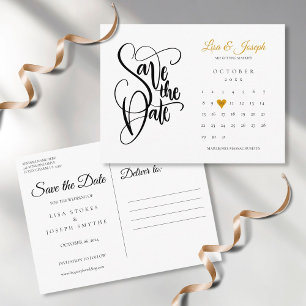 Kalender Schrift Gold Herz Save-the-Date-Postkarte Postkarte