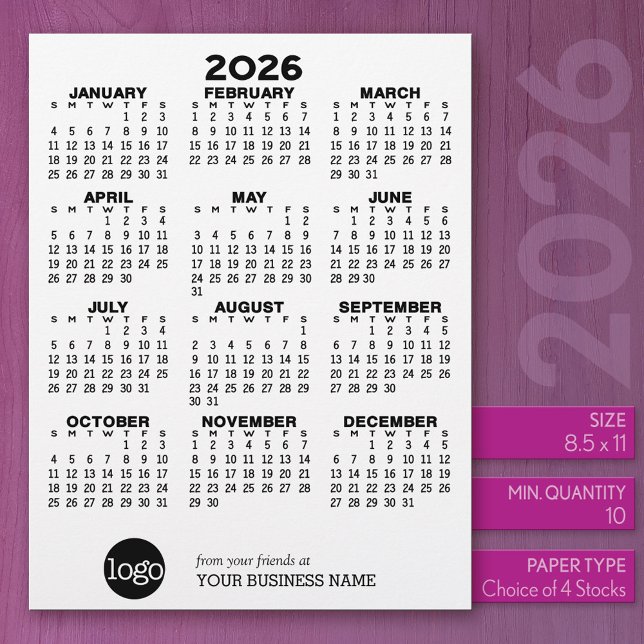 Kalender Schwarz-weiß Business - Urlaub Briefbogen (2026 Calendar)