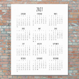 Kalender Skript Schwarz-Weiß für das ganze Jahr 20 Poster