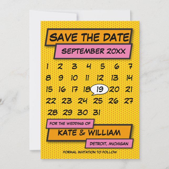 Kalender Termin vormerken Spaß Retro Comicbuch Save The Date (Vorderseite)