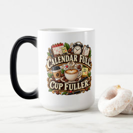 Kalender voll, Tasse voller Büro-Kaffeetasse