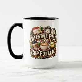 Kalender voll, Tasse voller Bürokaffee