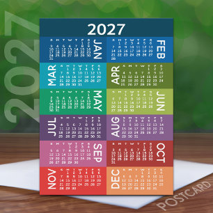 Kalender - Volles Jahr mit funkelnden bunten Monat Postkarte