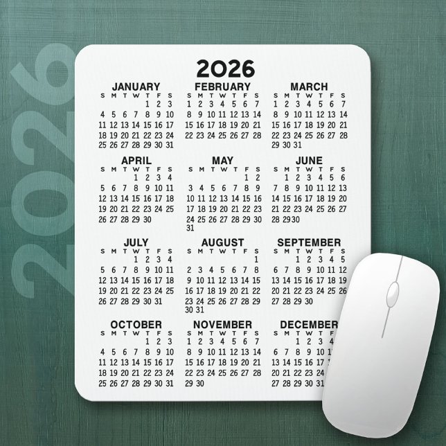 Kalender - weißer Hintergrund - Vertikal Mousepad (2026 Calendar Mousepad)