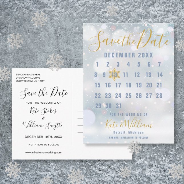 Kalender Winterschneeflocken Save the Date Postkar Postkarte (Calendar Winter Snowflakes Wedding Save the Date Postcard
)