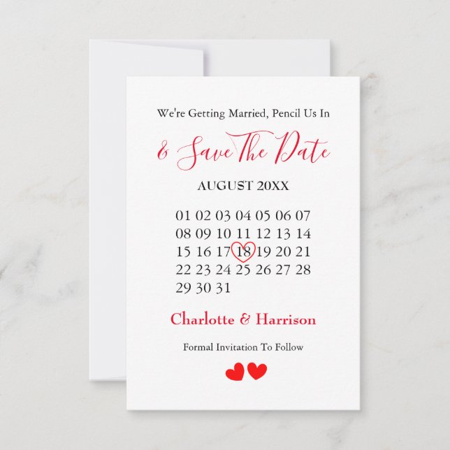 Kalenderheart Hochzeit speichern Datum Save The Date (Vorderseite)