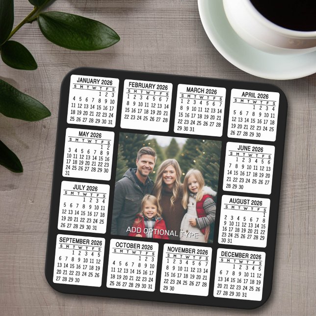 Kalenderplatz mit Foto im Zentrum Rechteckiger Pappuntersetzer (2026 Calendar on a Coaster)