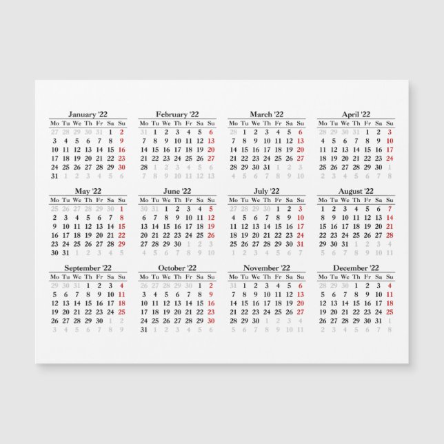 Kalendervorlage 2022 magnetkarte