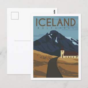 Kalfafell Island berühmter Reiseort Illustration Postkarte