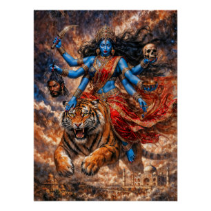 Kali Göttin reitet auf dem Tiger Poster