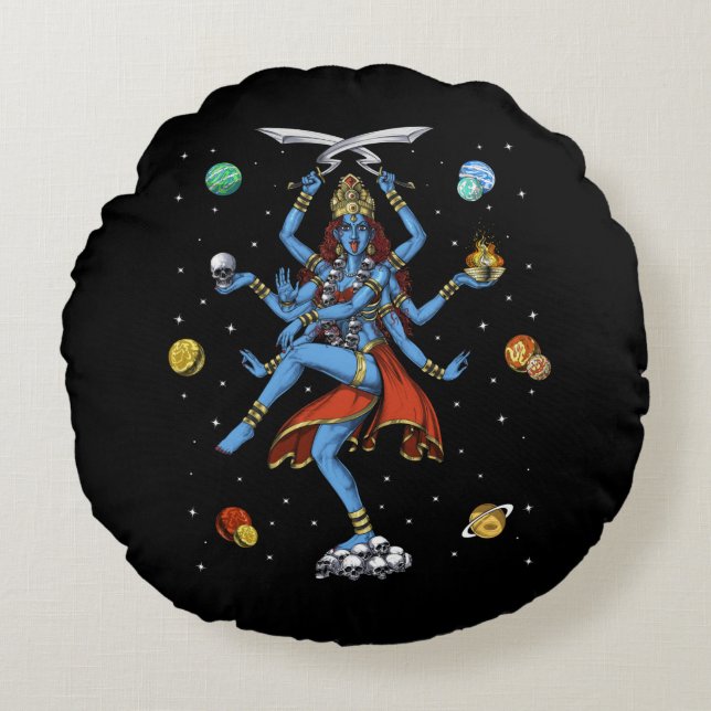 Kali Hindu Goddess Rundes Kissen (Vorderseite)