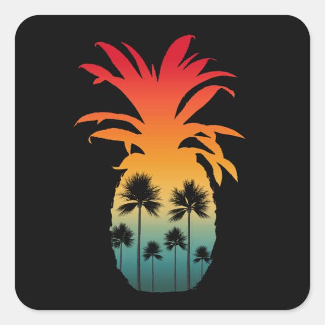 KALIFORNIA PINEAPPLE SUNSET PALM BÄUME QUADRATISCHER AUFKLEBER (Vorderseite)