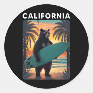 Kalifornien Coole Republik Bär Surfen Strand Kalif Runder Aufkleber