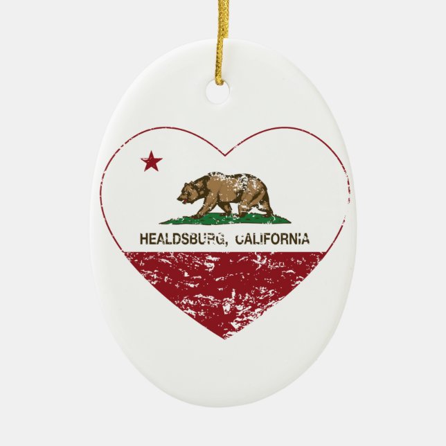 Kalifornien-Flagge healdsburg Herz beunruhigt Keramik Ornament (Vorne)