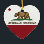 Kalifornien-Flaggenlong beach Herz Keramikornament<br><div class="desc">Long Beach Kalifornien Republik-Herz</div>