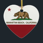 Kalifornien-Flaggenmanhattan- beachherz Keramik Ornament<br><div class="desc">Republik-Herz Manhattan Beach Kalifornien</div>