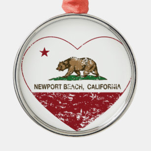 Kalifornien-Flaggennewport-Strandherz beunruhigt Ornament Aus Metall