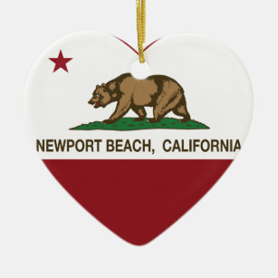 Kalifornien-Flaggennewport-Strandherz Keramikornament