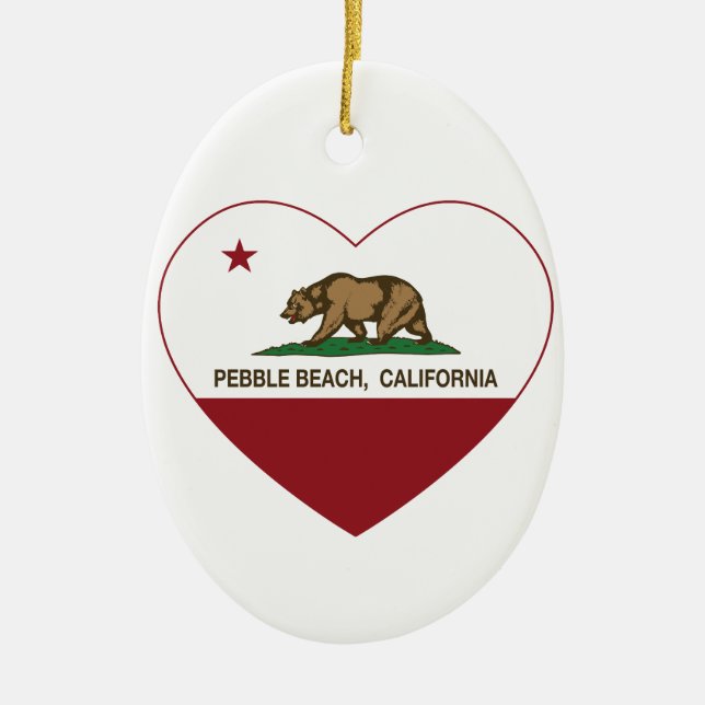 Kalifornien-Flaggenpebble- beachherz Keramik Ornament (Vorne)