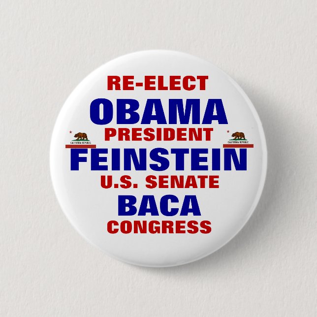 Kalifornien für Obama Feinstein Baca Button (Vorderseite)