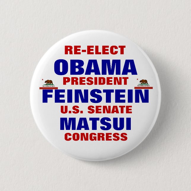 Kalifornien für Obama Feinstein Matsui Button (Vorderseite)
