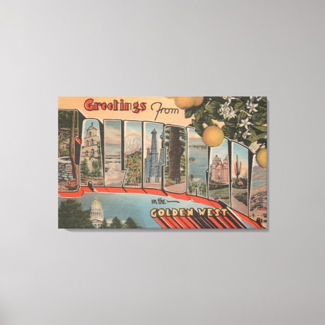 Kalifornien (Golden West)Große Briefmarkenszenen Leinwanddruck (Vorderseite)