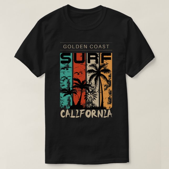 Kalifornien Goldene Küste, Vintage Sonnenuntergang T-Shirt (Design vorne)