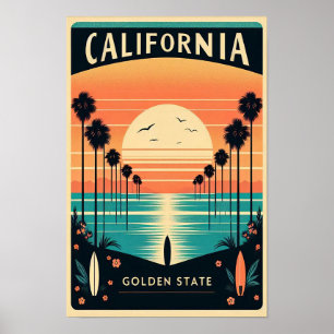Kalifornien Goldener Staat Vintag Sunset Poster