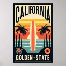 Kalifornien Goldener Staat Vintag Sunset Poster
