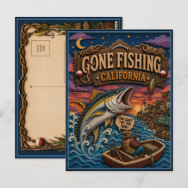 Kalifornien Gone Fishing Gelbflossenthunfisch Postkarte